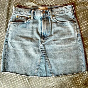 Everlane The Reconstructed Denim Skirt in Vintage Light Blue Raw Hem